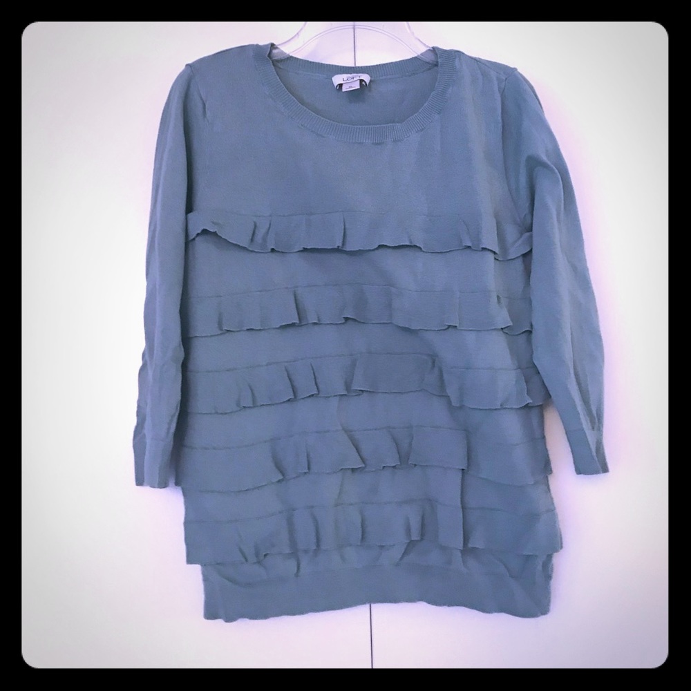 Loft sea green ruffle sweater